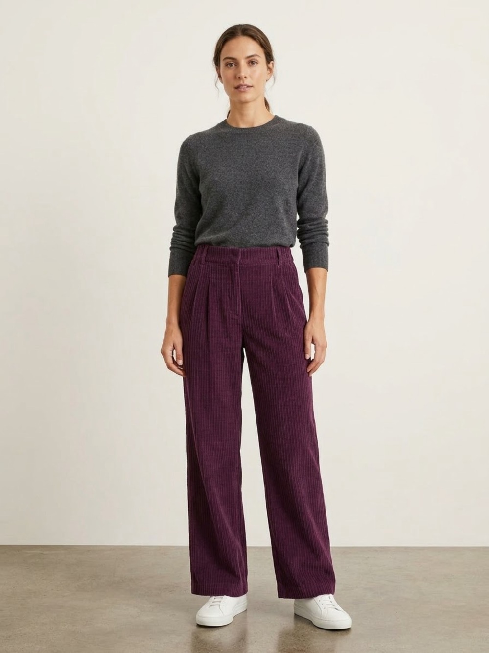 FARM Rio High-Waist Wide-Leg Corduroy Pants in Plum size S